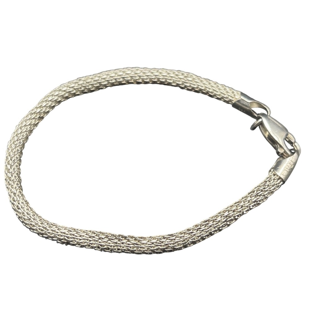 Italian 925 sterling silver round mesh chain bracelet lobster clasp 7 gr‎ Read